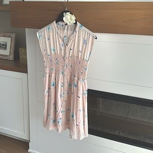 Free People Greatest Day Smocked Mini Dress, Light Pink Floral Pattern, Size MED